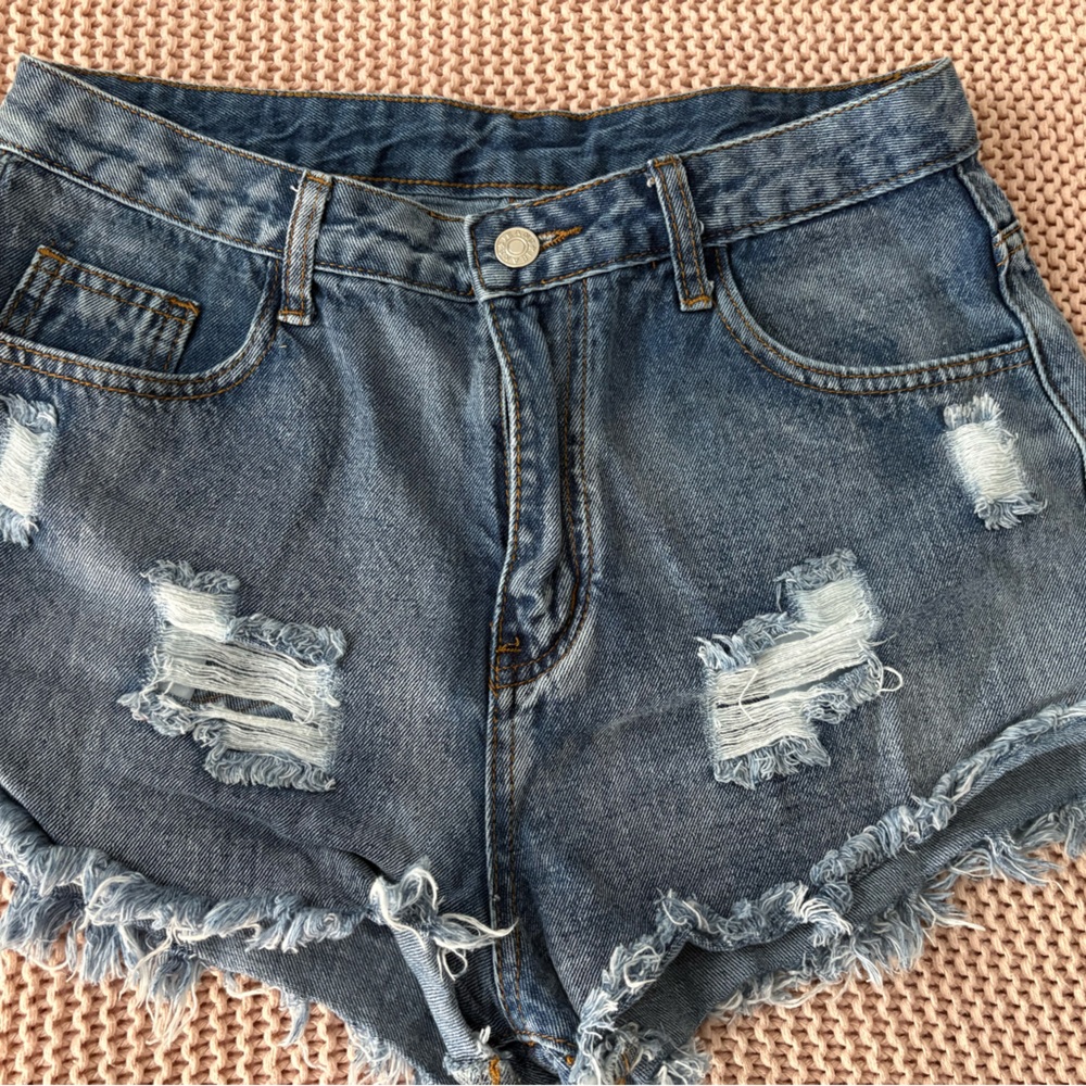 SHEIN Blue Distressed Jean Shorts